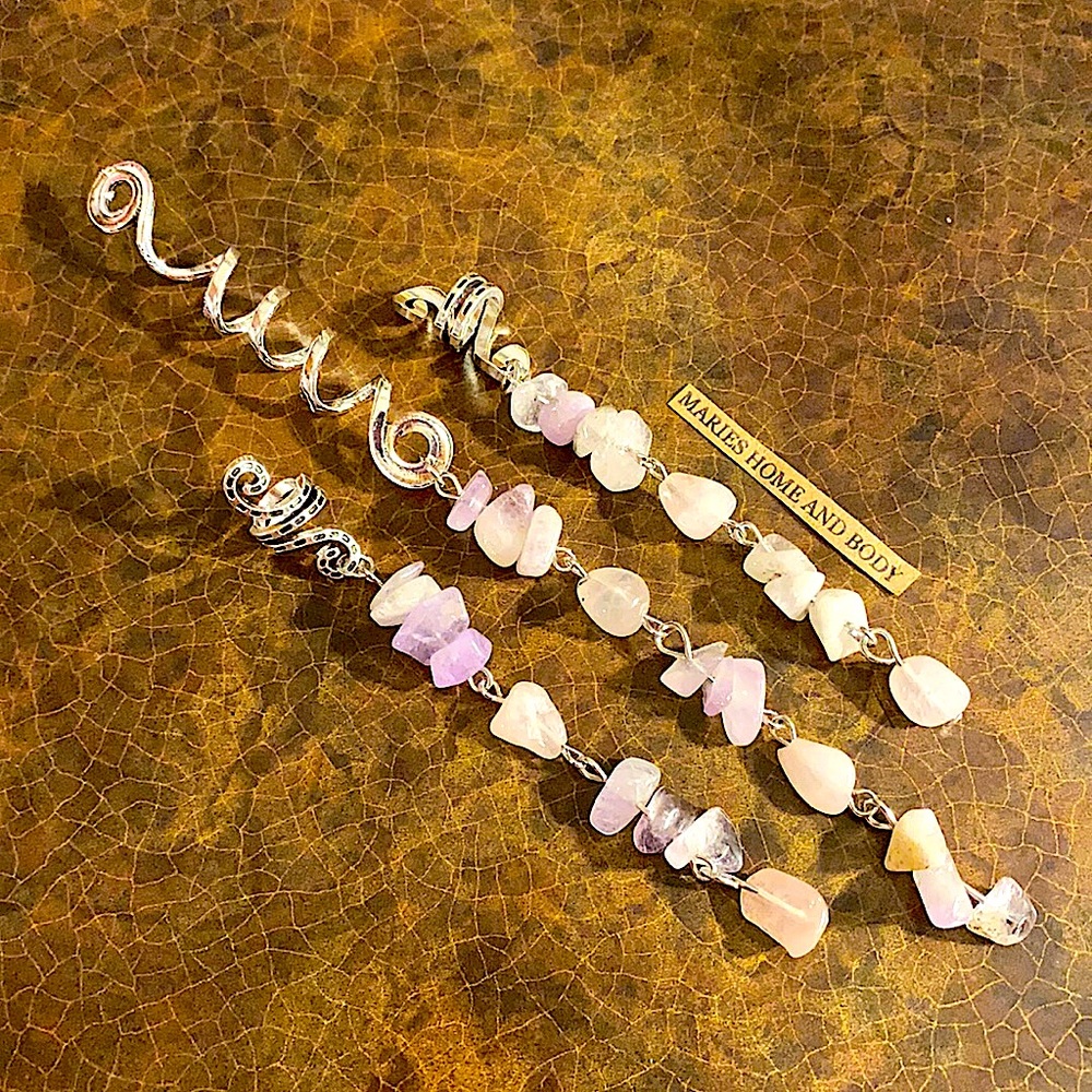 Hair Crystal pink Rose Clear Quartz purple Amethyst spiral cuffs dreads locs new